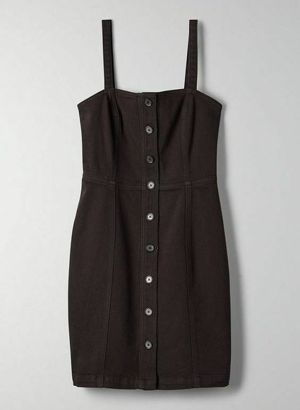 Aritzia Wilfred Free Shasta Button-front Mini Dress fitted bodice size 4 black - Picture 3 of 12